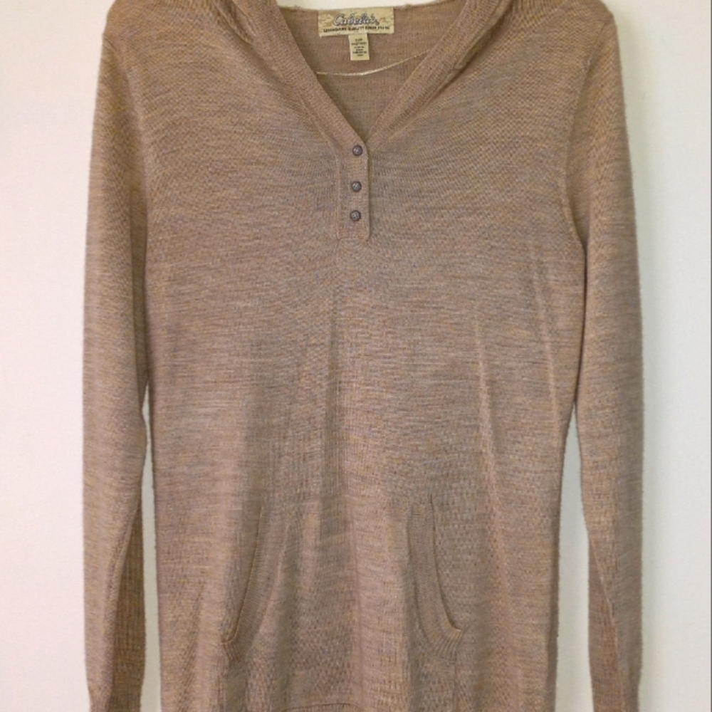 Cabelas long sleeve 3 button lightweight hoodie with kangaroo pocket s…